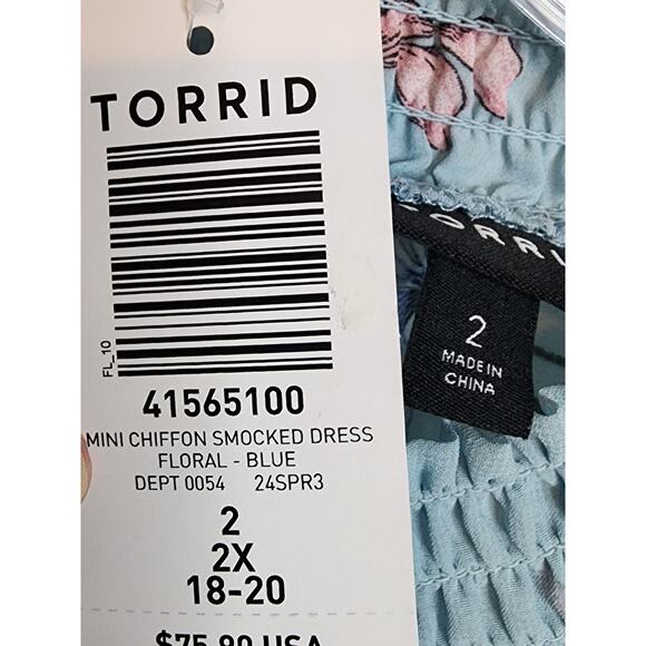 Torrid Mini Chiffon Smocked Dress, Floral Blue, 2X NWT - Picture 5 of 8